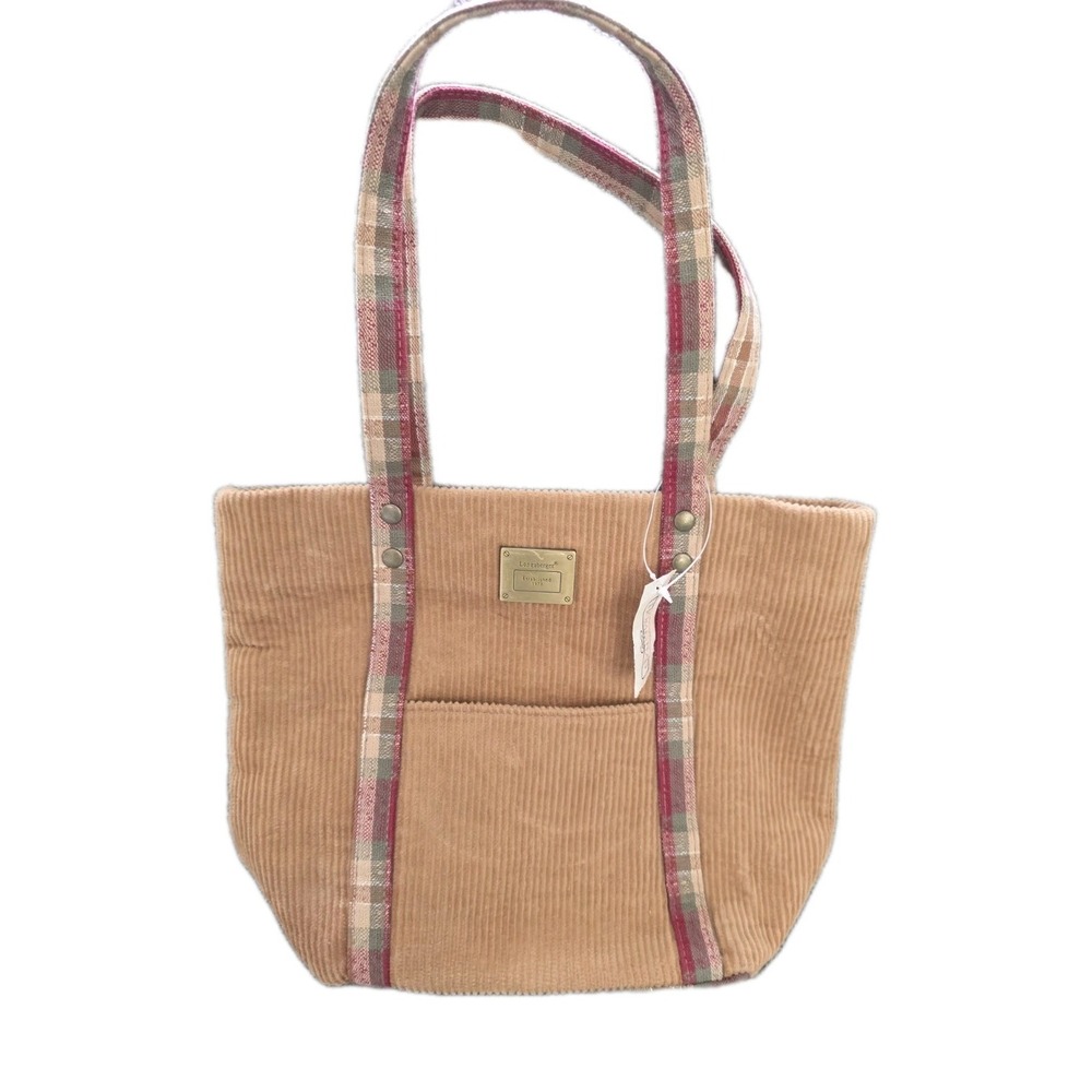 Longaberger Homestead Tan Corduroy‎ Red Plaid Handle Handbag Purse
